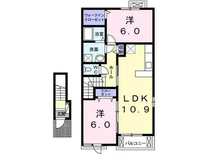 ビブレストV B(2LDK/2階)の間取り写真