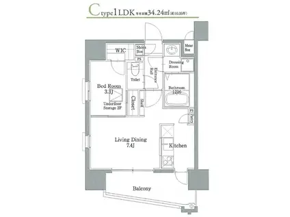 リアンシエルブルー東比恵II(1LDK/7階)の間取り写真