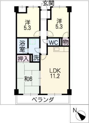 ソレイユ伊吹(3LDK/2階)の間取り写真