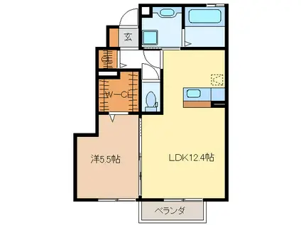 グレイスアベニュー一身田(1LDK/1階)の間取り写真