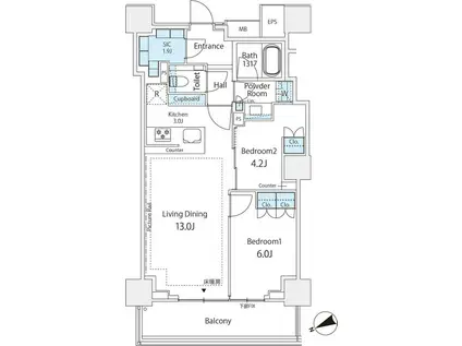 ザ・パークハウス三田ガーデン レジデンス&タワー(2LDK/1階)の間取り写真