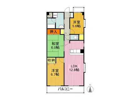 パークサイド上原(3LDK/3階)の間取り写真