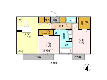 ラランジャ(2LDK/1階)の間取り写真