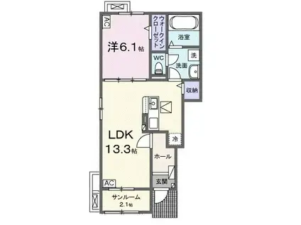 フルーメン・エ・サリセス(1LDK/1階)の間取り写真