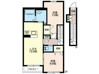 シャーメゾン メゾンエテルネル(2LDK/2階)の間取り写真