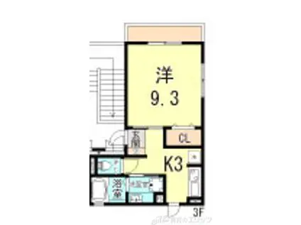 ソレイユコートI(1K/3階)の間取り写真