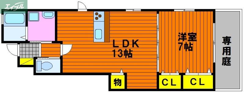 フレンド浜(1LDK/1階)の間取り写真