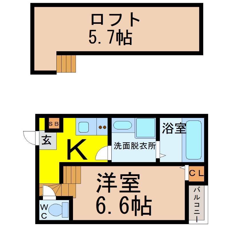 ベルシャンブル(1SK/1階)の間取り写真