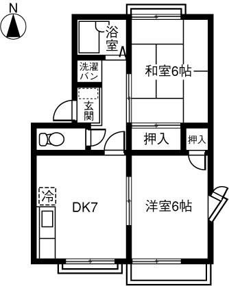メゾンカルダンB棟(2DK/1階)の間取り写真