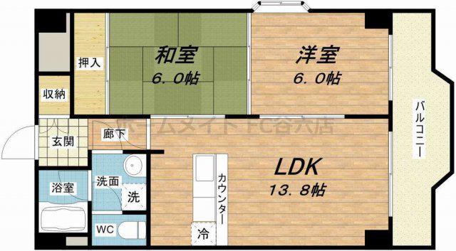ライラック上本町(2LDK/6階)の間取り写真