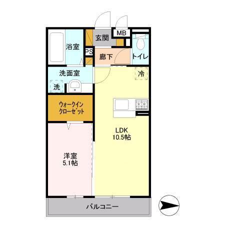 ディアコート鹿放ヶ丘(1LDK/2階)の間取り写真