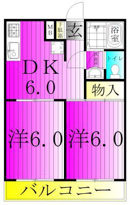 サンハイツ梅郷(2DK/2階)の間取り写真
