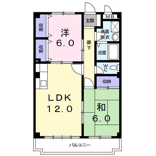 ＪＲ東海道本線 豊田町駅 徒歩3分 3階建 築30年(2LDK/2階)の間取り写真
