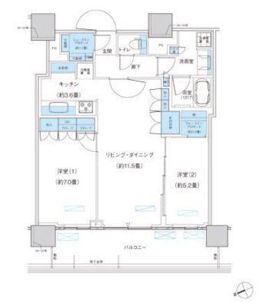 パークシティ柏の葉キャンパス ザ・ゲートタワー ウエスト(2LDK/22階)の間取り写真