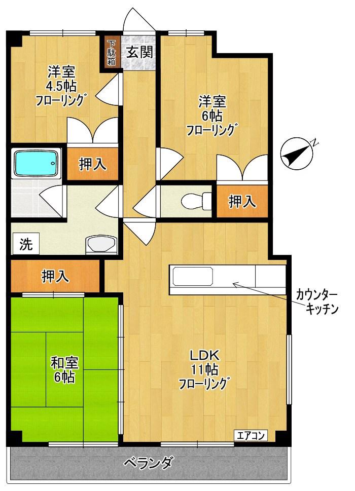 パディポンド(3LDK/3階)の間取り写真