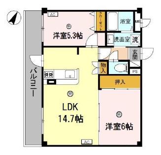 エスポワール三松(2LDK/3階)の間取り写真