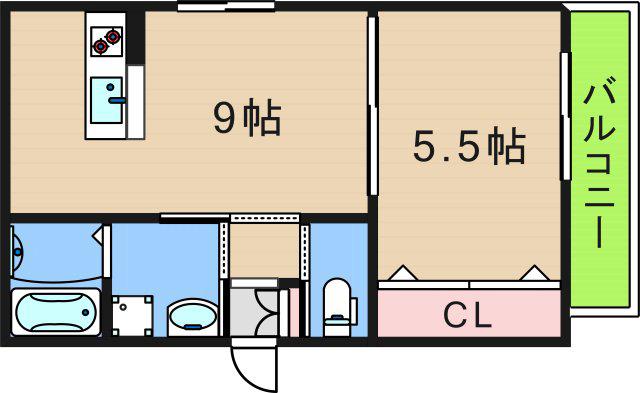 ル・レーブ千本北I(1LDK/1階)の間取り写真