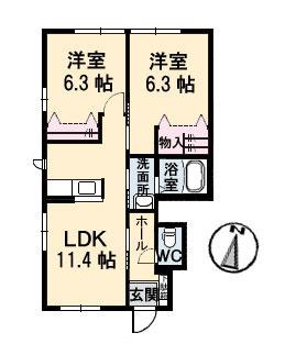 グランマストみくまり 壱番館(2LDK/1階)の間取り写真