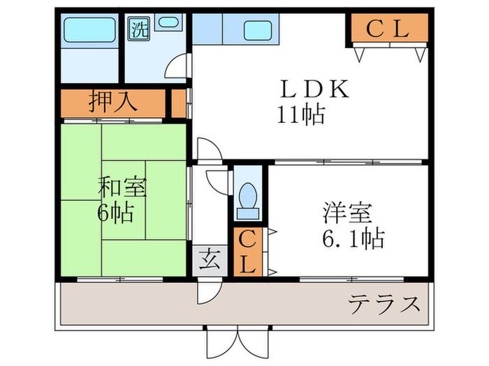 阪急嵐山線 松尾大社駅 徒歩19分 5階建 築32年(2LDK/1階)の間取り写真
