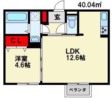イオメール折尾 A棟(1LDK/1階)の間取り写真