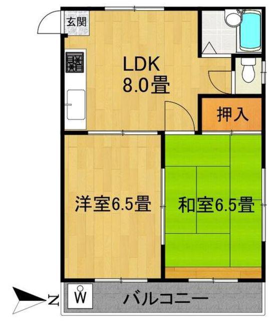 サニーヒル(2LDK/2階)の間取り写真