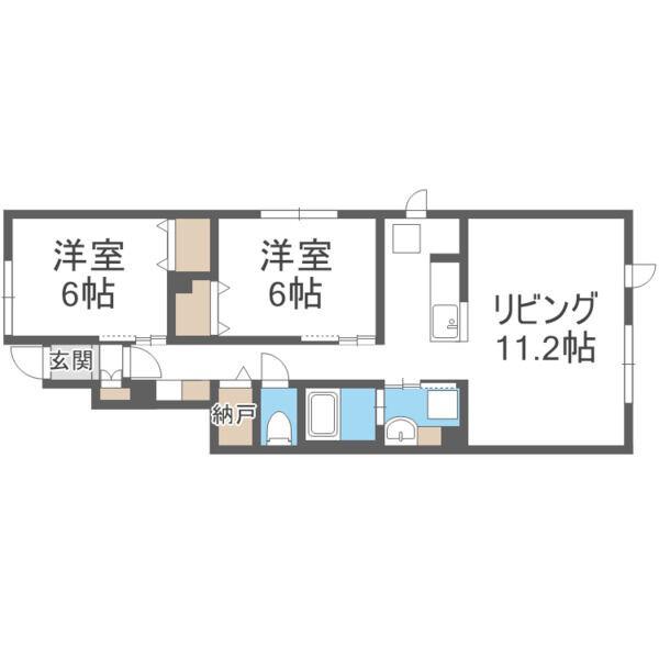 カーサノルテ手稲(2LDK/1階)の間取り写真