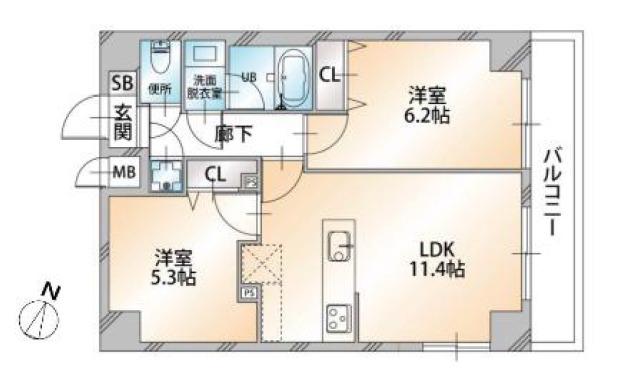 オーキッドレジデンス本駒込(2LDK/5階)の間取り写真