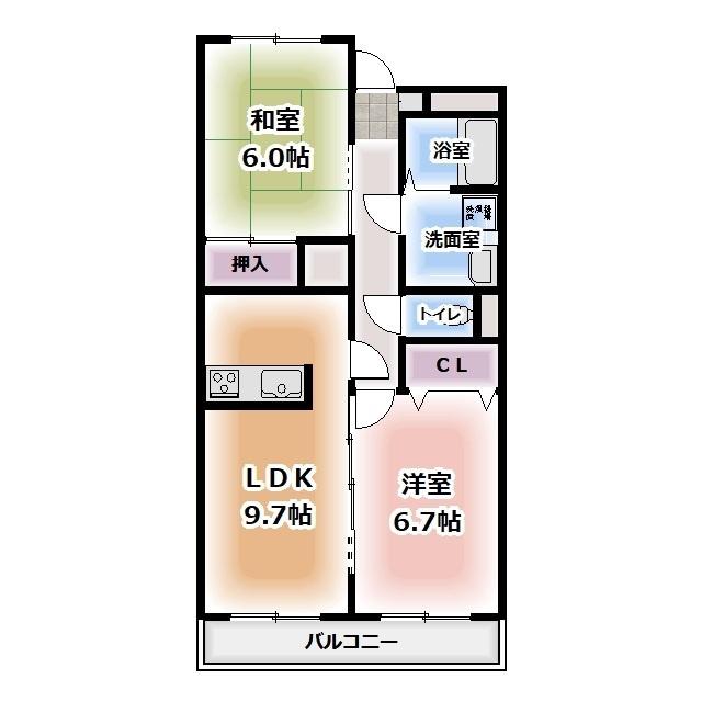 杉荘マンション(2LDK/1階)の間取り写真