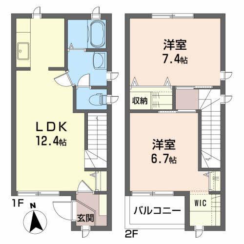 ドミール開成B(2LDK/1階)の間取り写真