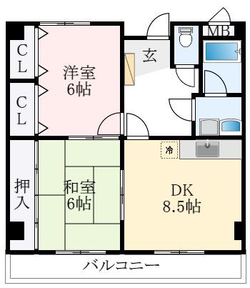 プロヴァンスイン松原(2DK/2階)の間取り写真