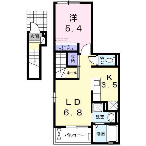 クイーン・ヒルズ(1LDK/2階)の間取り写真