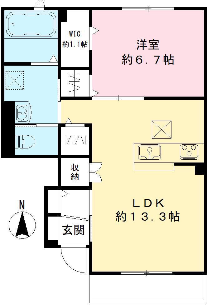 ハニー A棟(1LDK/1階)の間取り写真