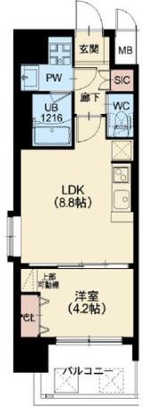 リッツ新大阪プレミアム(1LDK/2階)の間取り写真
