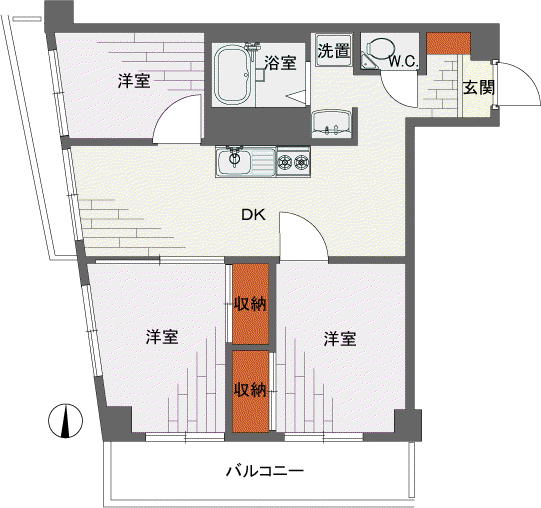 ライオンズマンション新高円寺(3DK/3階)の間取り写真