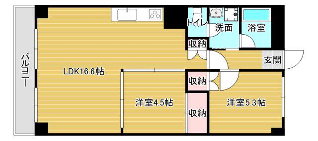狭山ハウス3号棟(2LDK/6階)の間取り写真