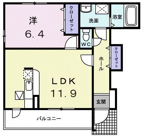 サンシャインB(1LDK/1階)の間取り写真