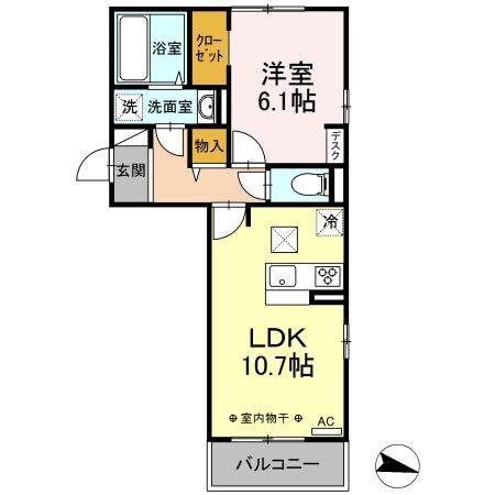 ウェルデンスDーSTAY A(1LDK/2階)の間取り写真
