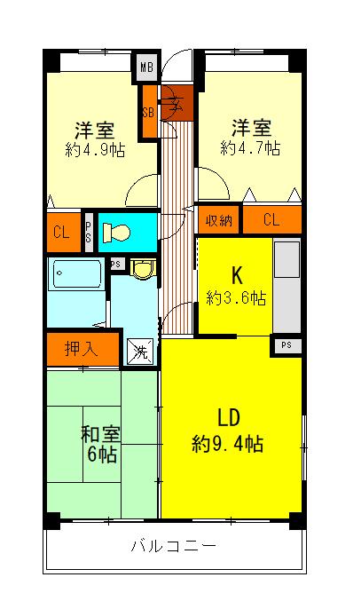 プランドール住吉(3LDK/4階)の間取り写真