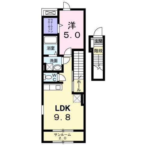 コムラード(1LDK/2階)の間取り写真