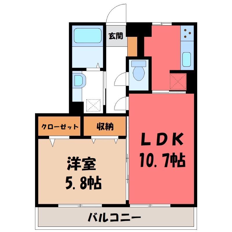 スクエア D(1LDK/2階)の間取り写真