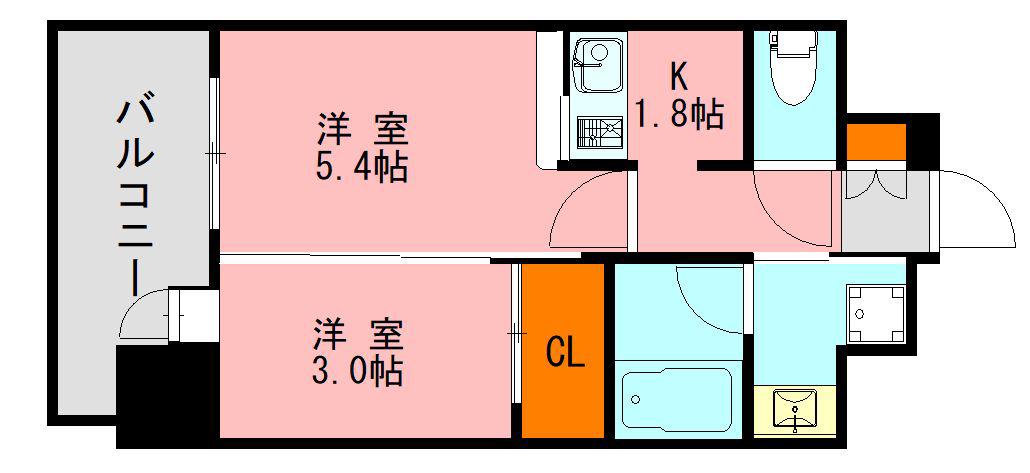 エンクレスト博多駅前ART(2K/14階)の間取り写真