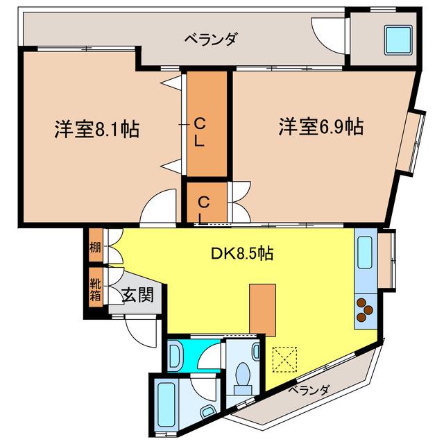 WHITE HOUSE(2DK/3階)の間取り写真