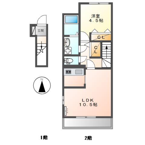 LA GLYCIN(1LDK/2階)の間取り写真
