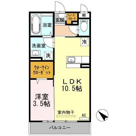 D-ROOM五福(1LDK/3階)の間取り写真