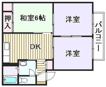 エスポアール北豊中(3DK/2階)の間取り写真
