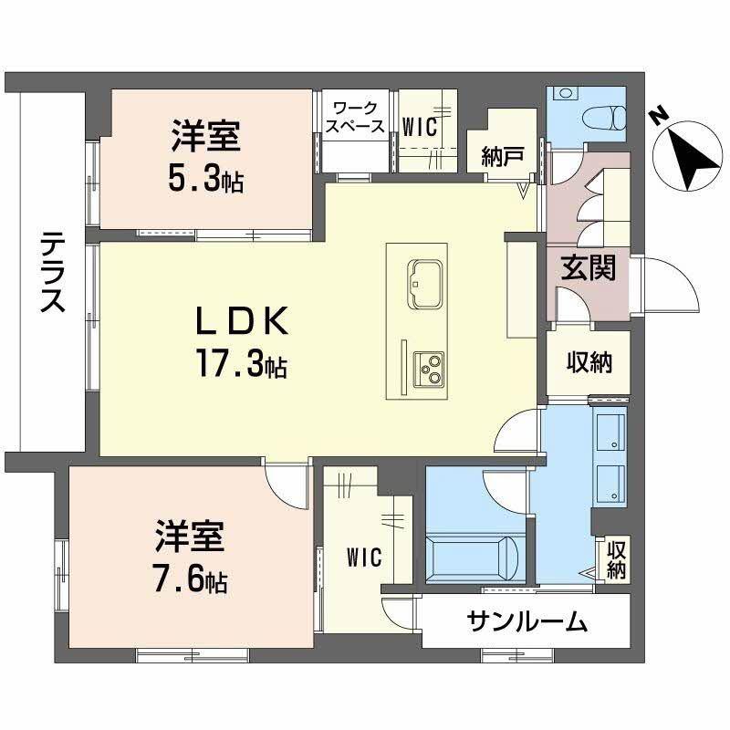 カルーレ金澤(2LDK/1階)の間取り写真