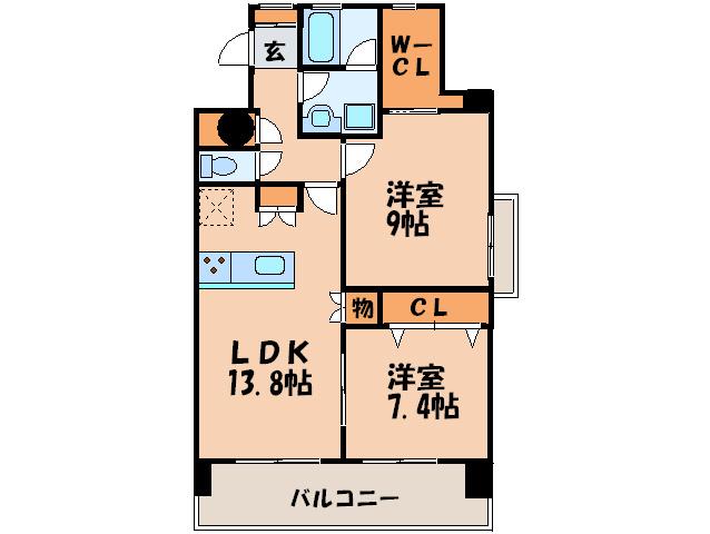 レジデンツァ大橋(2LDK/9階)の間取り写真