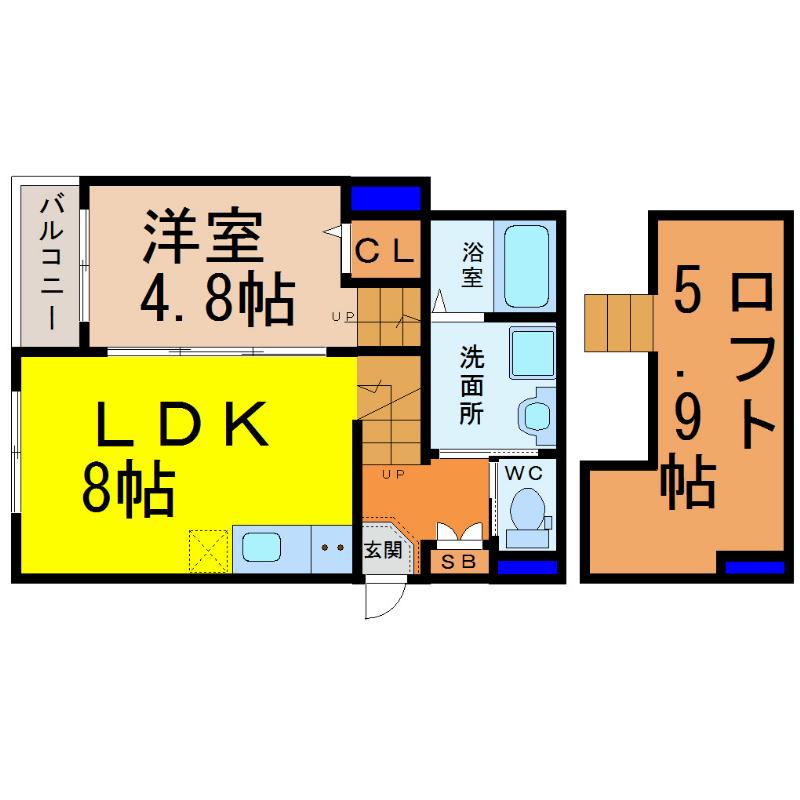 クレインハイツ本陣(1LDK/2階)の間取り写真