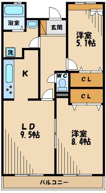 フローラコート(2LDK/3階)の間取り写真