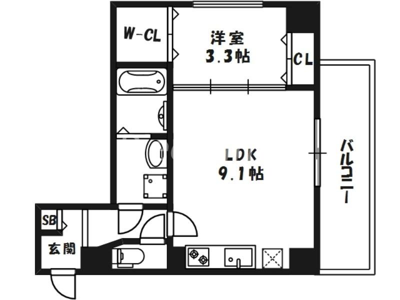 リップル南森町Ⅰ(1LDK/4階)の間取り写真